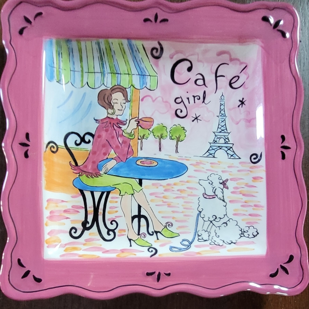 Vintage Cafe Girl Dish or Wall decor